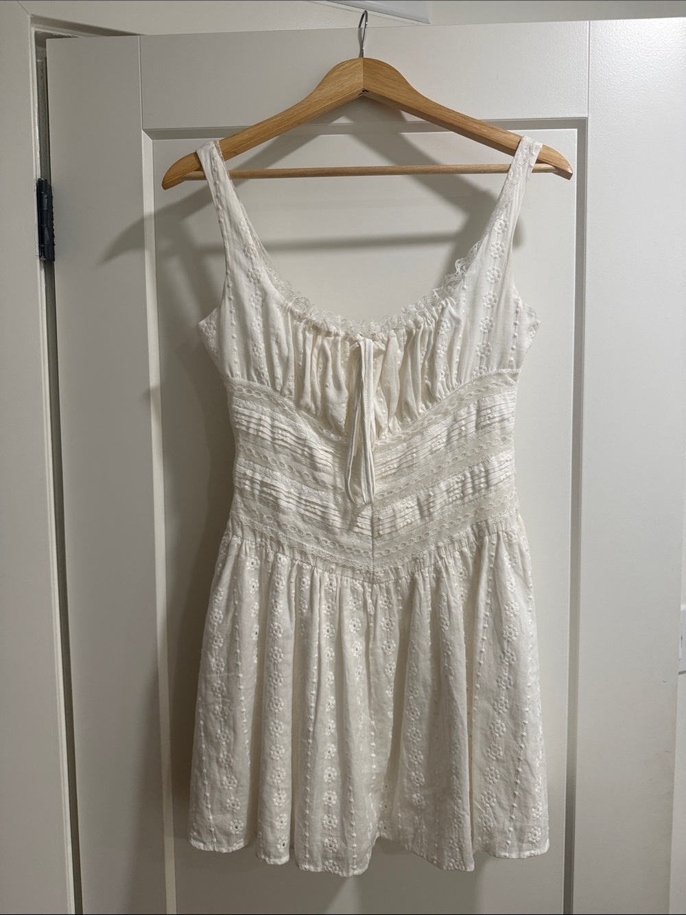 White Eyelet Mini Dress with Tie Front